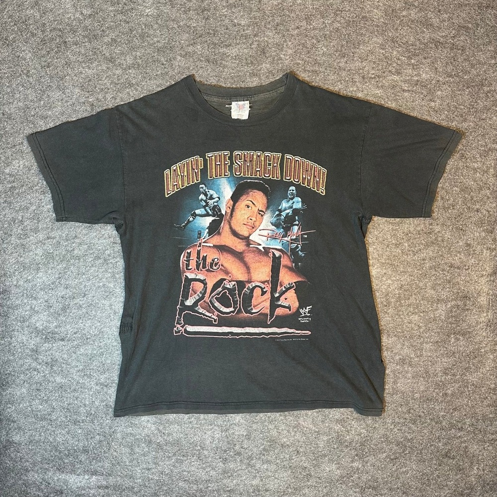 Vintage The Rock TNT WWF Layin The Smack Down T Shirt Adult Large 1999 Wrestling
